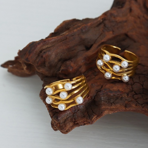 18K Gold Plated Open Ring*Pearl Ring*Old Money*LW - Picture 2 of 7